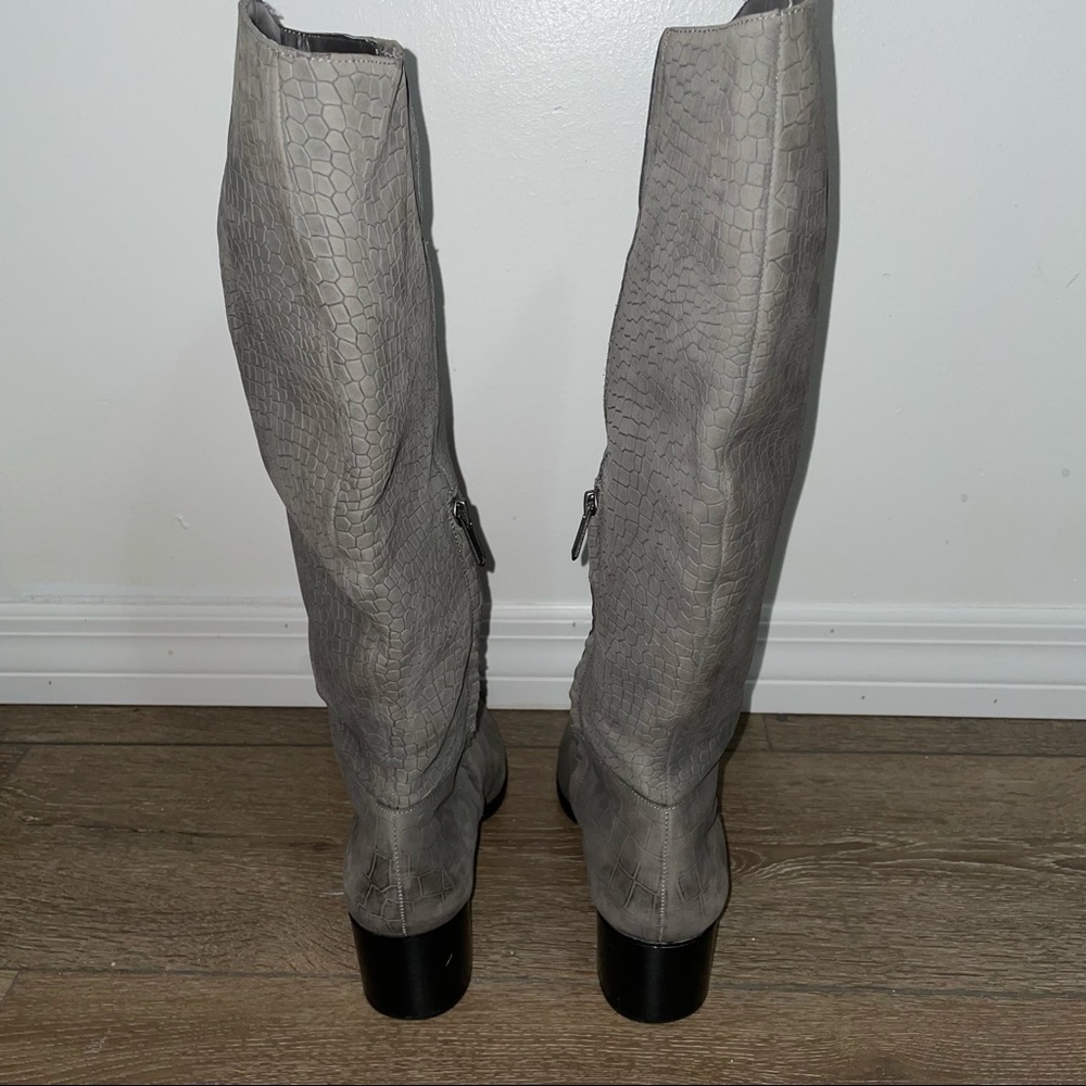 Gray Crocodile Pattern Knee-High Boots - image 5